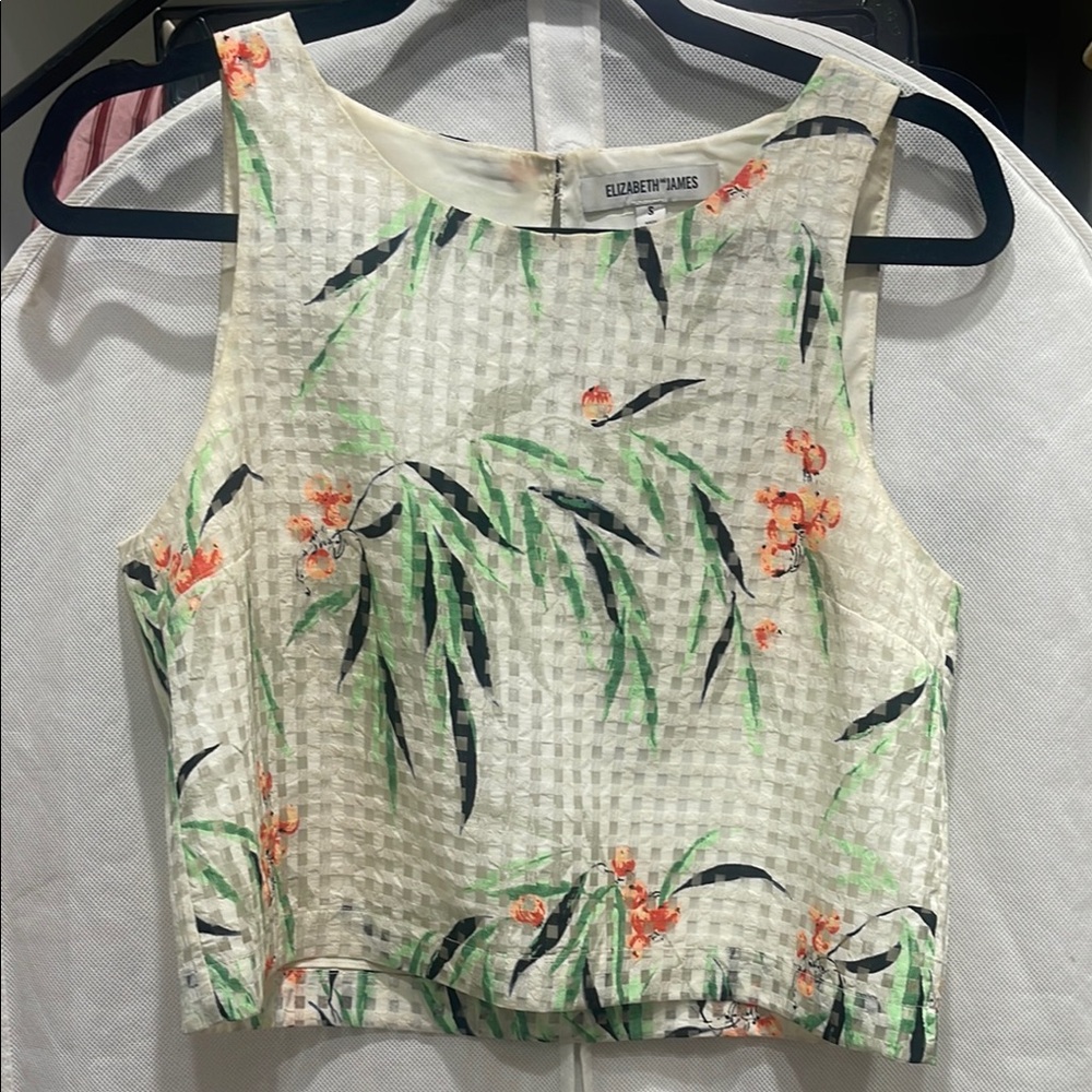 Elizabeth and James Floral Print Women's Top - Cream and Green